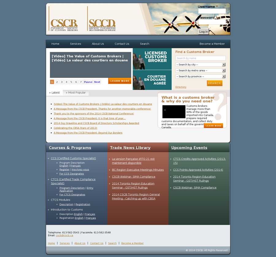 Canadian Society of Custom Brokers - Website Homepage Screenshot
