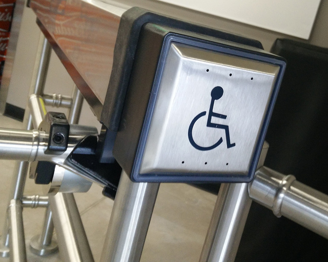 Push button for accessibility in LCBO.