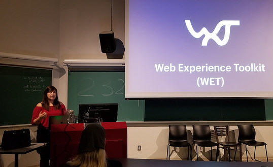 Tiffany Tse presenting about WET-BOEW or WxT at DrupalCamp