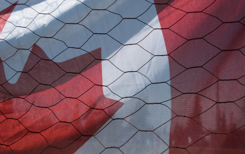 Canadian Flag Behind Chickenwire
